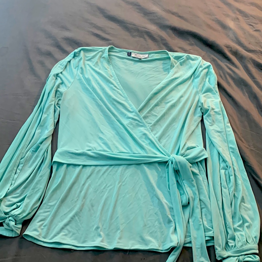 Delightful light turquoise long sleeve shirt